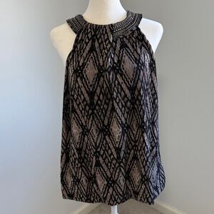 Alfani decorative Neck Halter Printed Top Black Taupe SZL